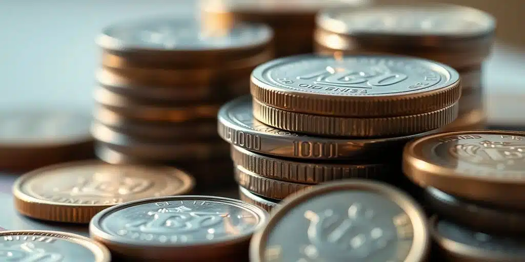 Myntir hrannast upp, glansandi og vel sýnilegar.