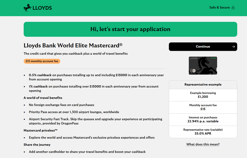 The start of the secure online application form, asking for personal details like title, full name, and date of birth.
