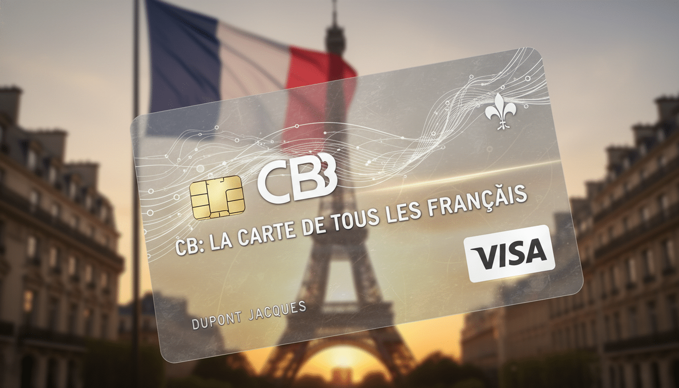 A detailed and vibrant image of a credit card, symbolizing "CB: La Carte de Tous les Français." In the foreground, showcase a close-up of the sleek credit card with recognizable design elements like a chip and elegant patterns, capturing the essence of modern financial technology. In the middle, display a variety of French cultural symbols subtly blended into the background, such as the Eiffel Tower, French flag, and elements of Parisian architecture, suggesting a sense of national pride. The background should be softly blurred to maintain focus on the credit card, with warm, inviting lighting that enhances a sense of trust and security. The overall mood should resonate with aspirations of financial empowerment and national identity, reflecting the significance of "CB" in everyday life.