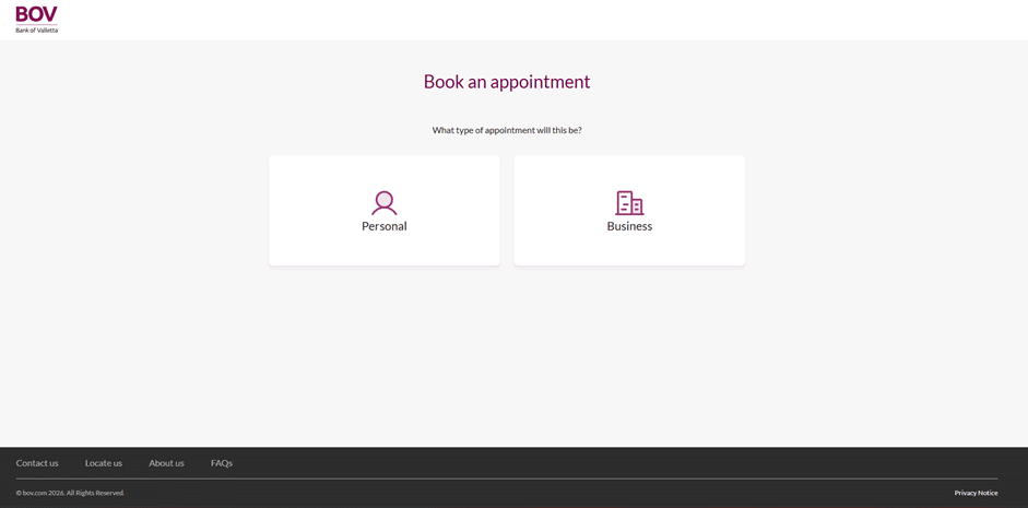 BOV secure internet banking login page for finalizing the credit card application.