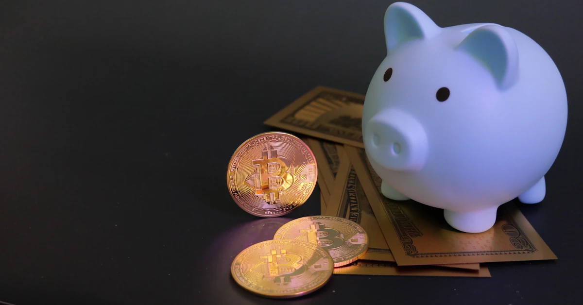 Piggy bank with coins and paper money